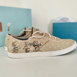 NWT - Toms x Disney Carmel Taupe Gus and Jaq Printed Canvas Tennis Shoes